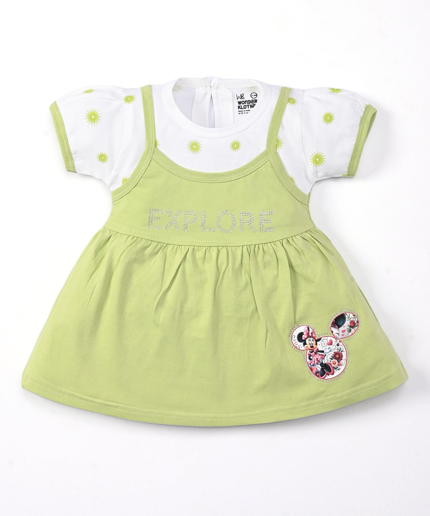Explore Minnie Half Sleeves Frock & Bloomer Pant Set | Green