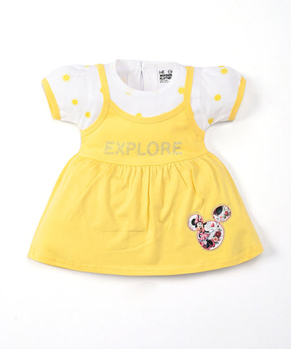 Explore Minnie Half Sleeves Frock & Bloomer Pant Set | Yellow