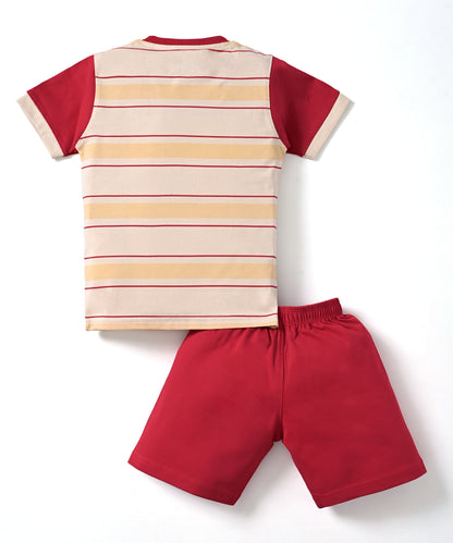 Bear Naps Half Sleeves T-Shirt & Half Pant Set | Red
