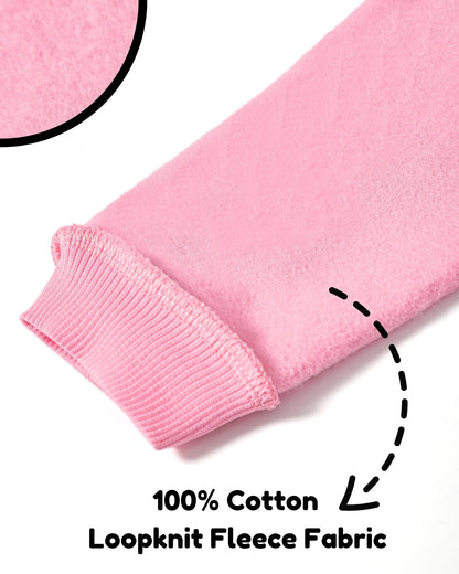 No Way Full Sleeves Fleece Hooded Sweatshirt and Joggers Set | Pink