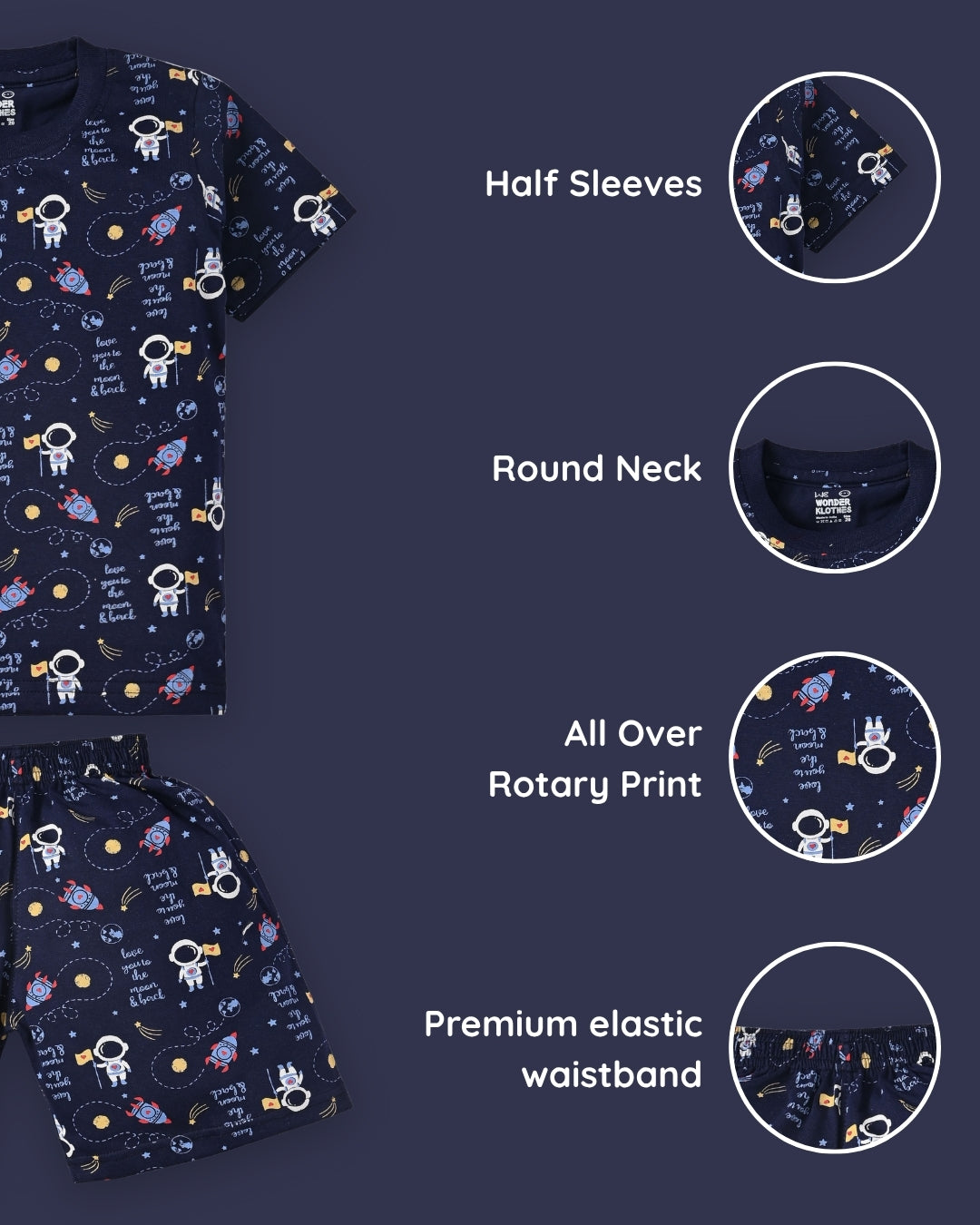 Surfing Beach and Moon Space Half Sleeves T-Shirt & Half Pant Set | Pack of 2