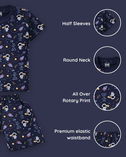 Surfing Beach and Moon Space Half Sleeves T-Shirt & Half Pant Set | Pack of 2