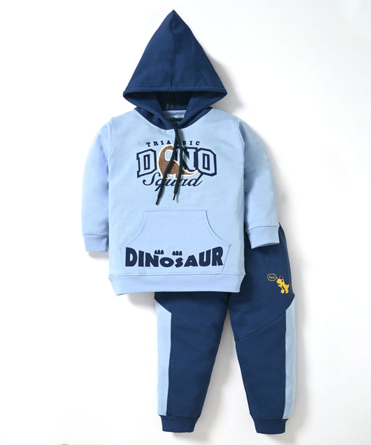 Dino Squad Full Sleeves Hooded Sweatshirt & Joggers Set | Blue