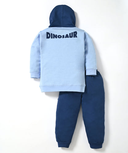 Dino Squad Full Sleeves Hooded Sweatshirt & Joggers Set | Blue