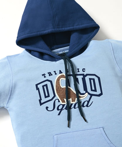 Dino Squad Full Sleeves Hooded Sweatshirt & Joggers Set | Blue