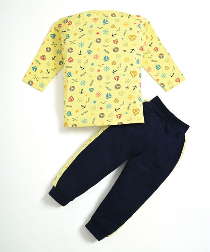 Surfing Beach Full Sleeves T-Shirt & Pyjama Set
