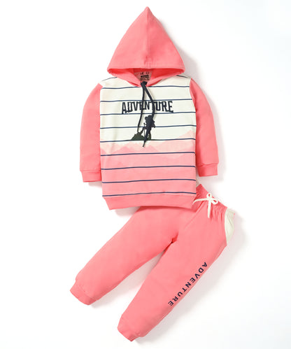 Adventure Full Sleeves Hooded Sweatshirt & Joggers Set | Pink