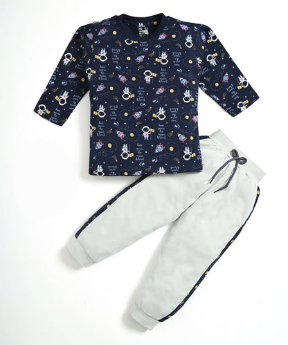 Moon Space Full Sleeves T-Shirt & Pyjama Set