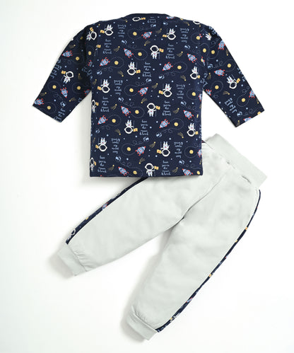 Moon Space Full Sleeves T-Shirt & Pyjama Set