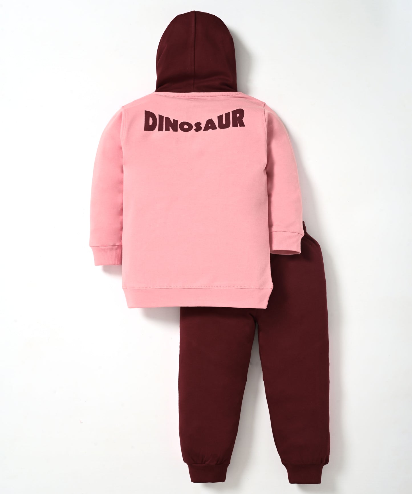 Dino Squad Full Sleeves Hooded Sweatshirt & Joggers Set | Pink