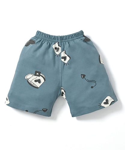 Love Mugs Half Sleeves Front Open T-Shirt & Half Pant Set
