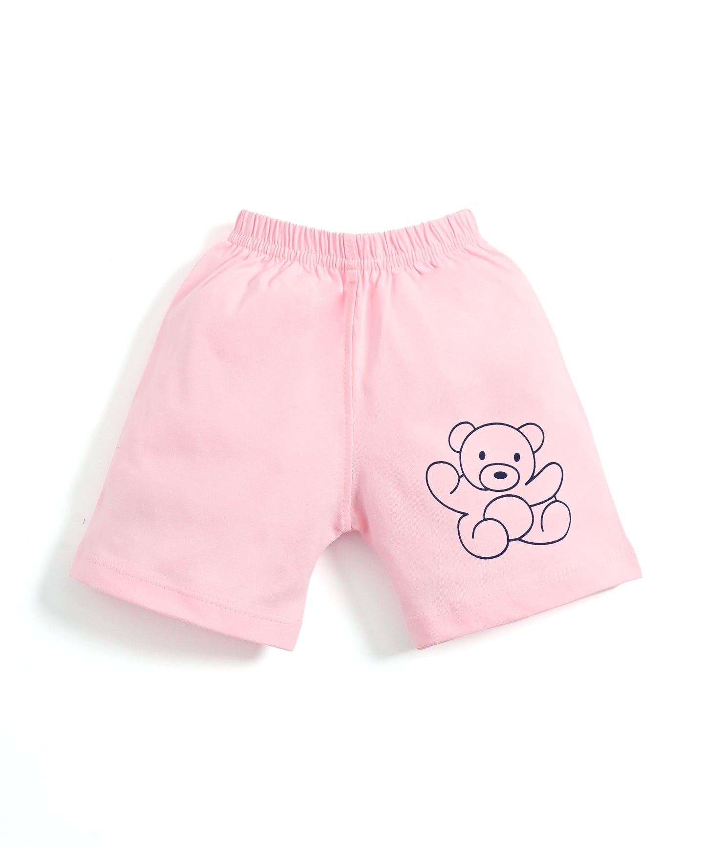 Cute Bear Half Sleeves Front Open T-Shirt & Half Pant Set | Pink