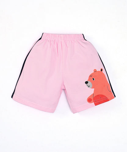 Oh What Fun Half Sleeves Shoulder Open T-Shirt & Half Pant Set | Pink