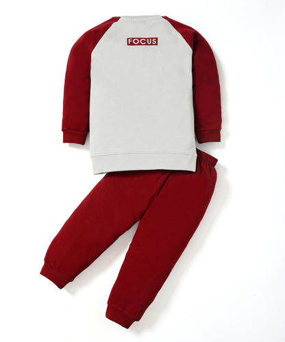 Focus Raglan Full Sleeves Sweatshirt and Joggers Set | Maroon