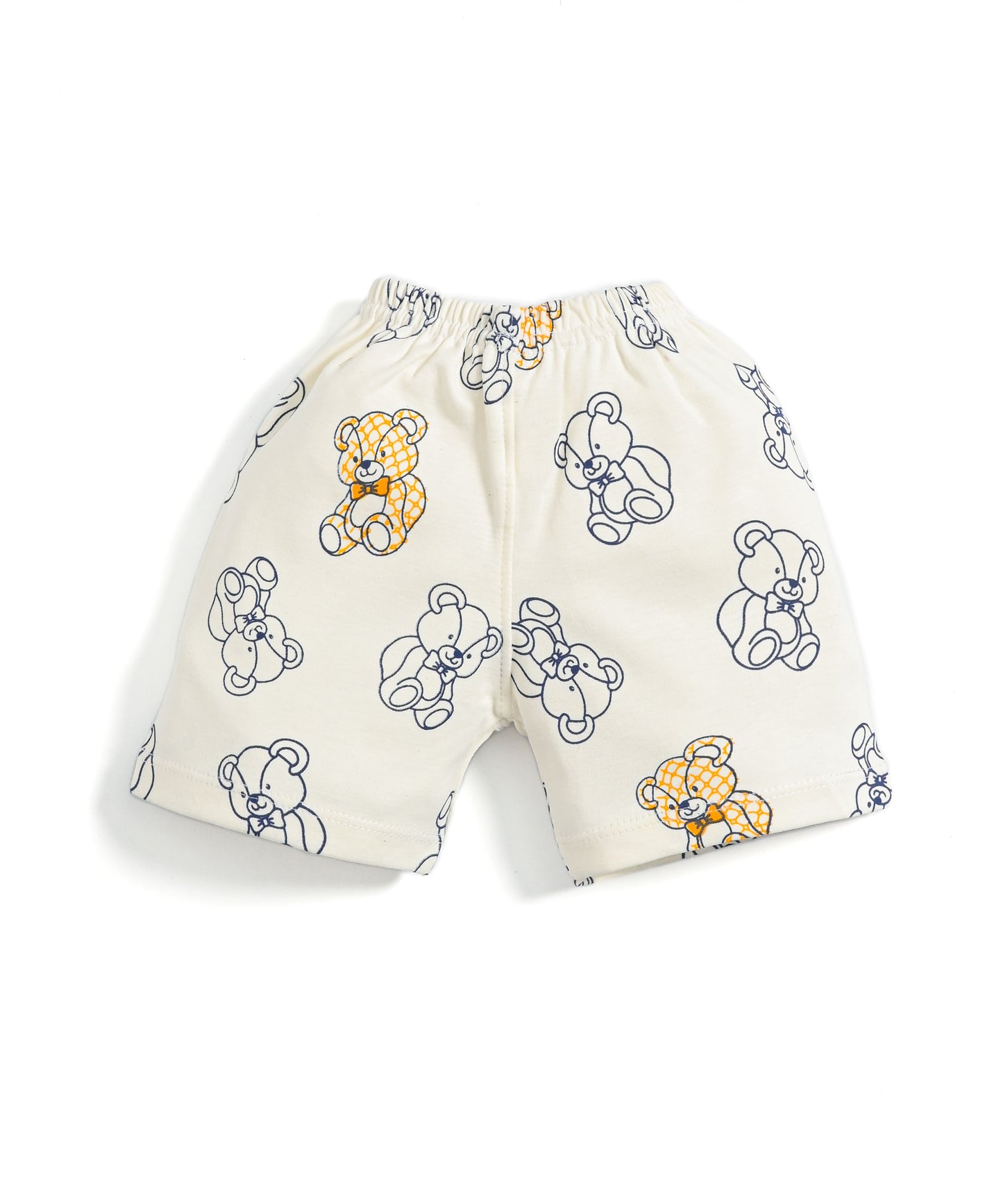 Teddy Bear Half Sleeves Shoulder Open T-Shirt & Half Pant Set | Yellow