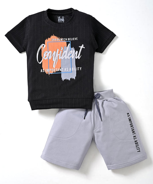 Confident Half Sleeves T-Shirt & Shorts Set | Black