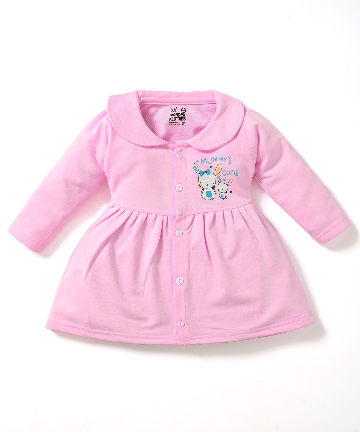 Mummy’s Cutie Full Sleeves Front Open Frock and Full Pant Set | Pink