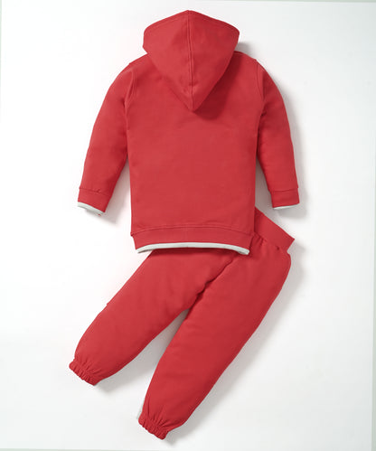 Fuel Mario Full Sleeves Hoodie Sweatshirt with Pocket and Joggers Set | Red