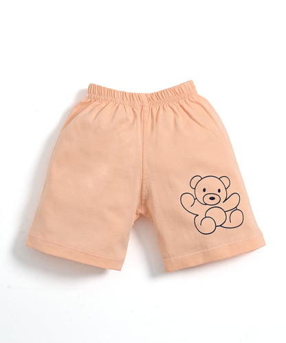 Cute Bear Half Sleeves Front Open T-Shirt & Half Pant Set | Orange
