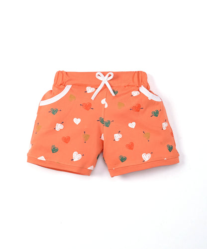 Smiley Heart Short Sleeves Top & Hot Pant Set | Orange