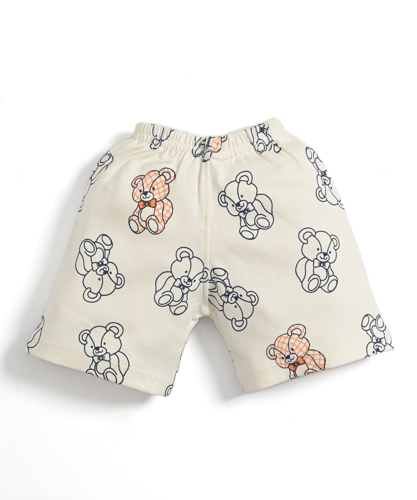Teddy Bear Half Sleeves Shoulder Open T-Shirt & Half Pant Set | Orange