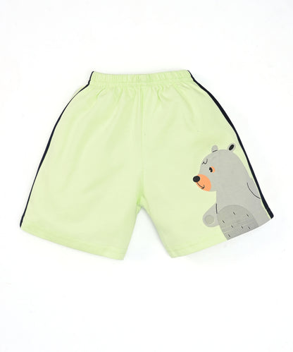 Oh What Fun Half Sleeves Shoulder Open T-Shirt & Half Pant Set | Green