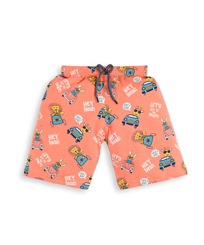 Animal Safari Half Sleeves T-Shirt & Shorts Set | Orange
