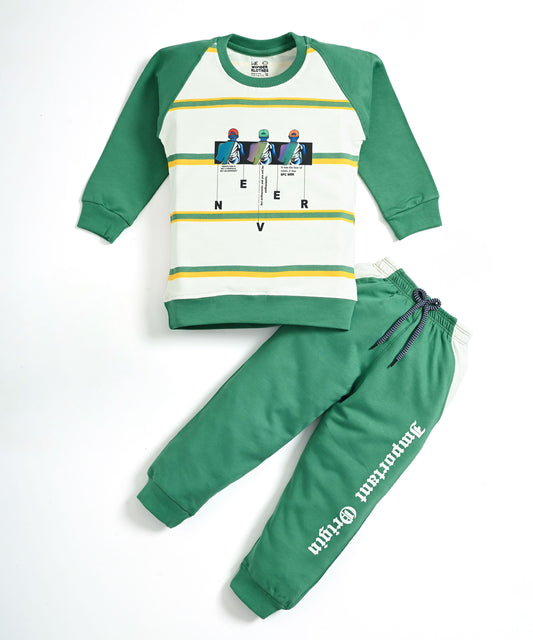 Never Origin Raglan Full Sleeves Sweatshirt & Joggers Set | Green