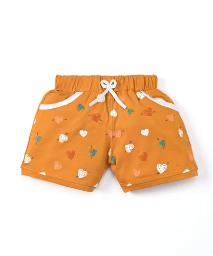Smiley Heart Short Sleeves Top & Hot Pant Set | Yellow