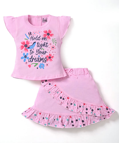 Floral Dreams Short Sleeves Top & Skirt Set | Pink