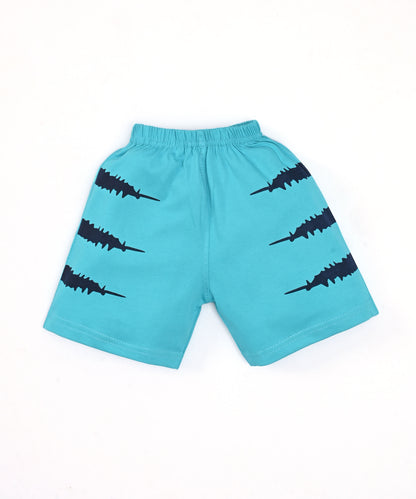 Tiger Claws Half Sleeves T-Shirt & Half Pant Set | Blue