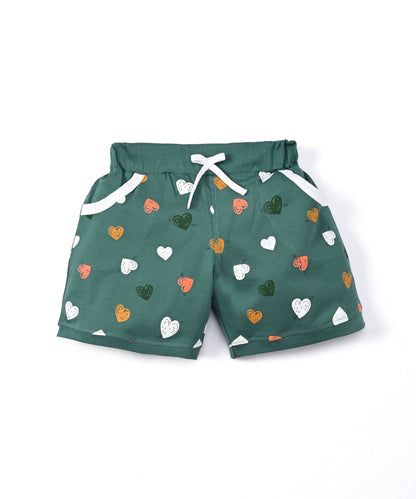 Smiley Heart Short Sleeves Top & Hot Pant Set | Green
