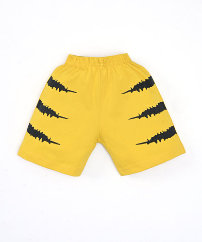 Tiger Claws Half Sleeves T-Shirt & Half Pant Set | Yellow