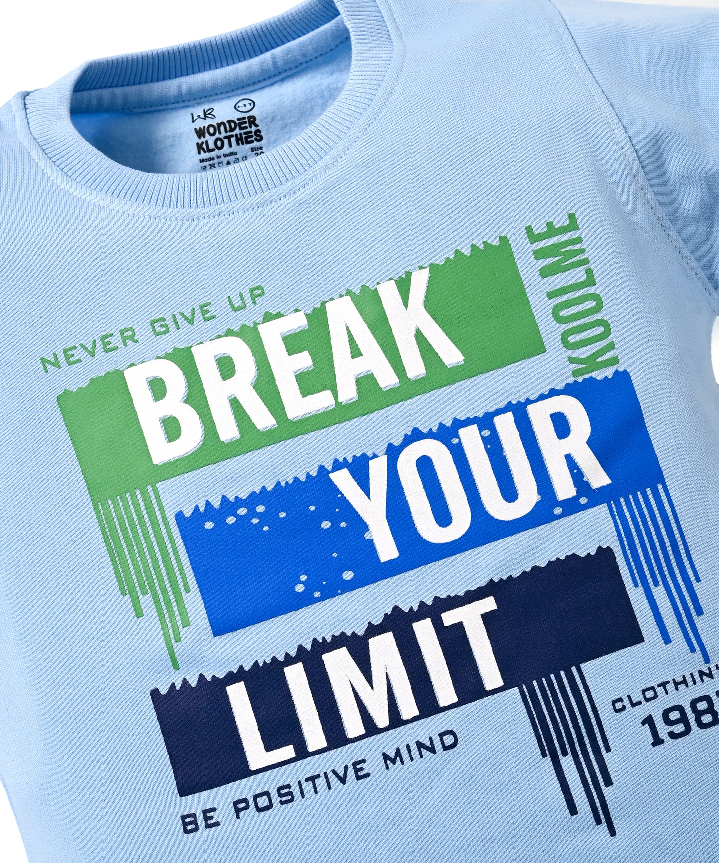 Break Your Limit Full Sleeves Fleece Sweatshirt and Joggers Set | Blue