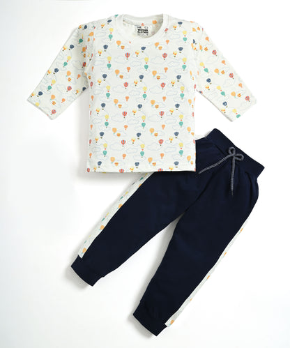 Hot Air Balloon Full Sleeves T-Shirt & Pyjama Set