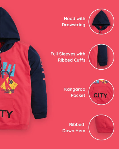City Full Sleeves Hoodie Sweatshirt with Pocket | Red
