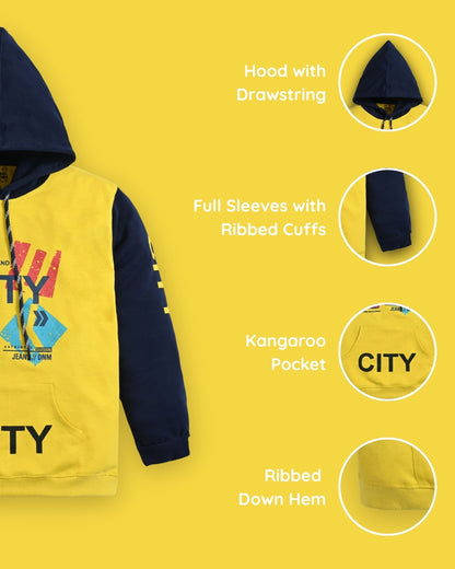City Full Sleeves Hoodie Sweatshirt with Pocket | Yellow