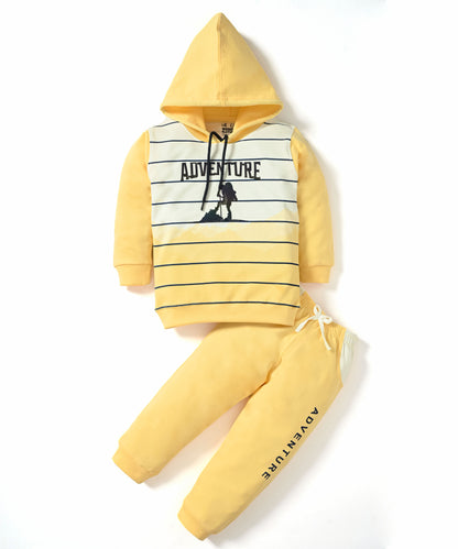 Adventure Full Sleeves Hooded Sweatshirt & Joggers Set | Yellow