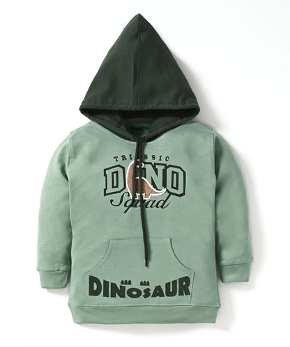 Dino Squad Full Sleeves Hooded Sweatshirt & Joggers Set | Green