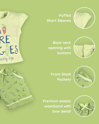 Eat More Veggies Short Sleeves Top & Hot Pant Set | Green