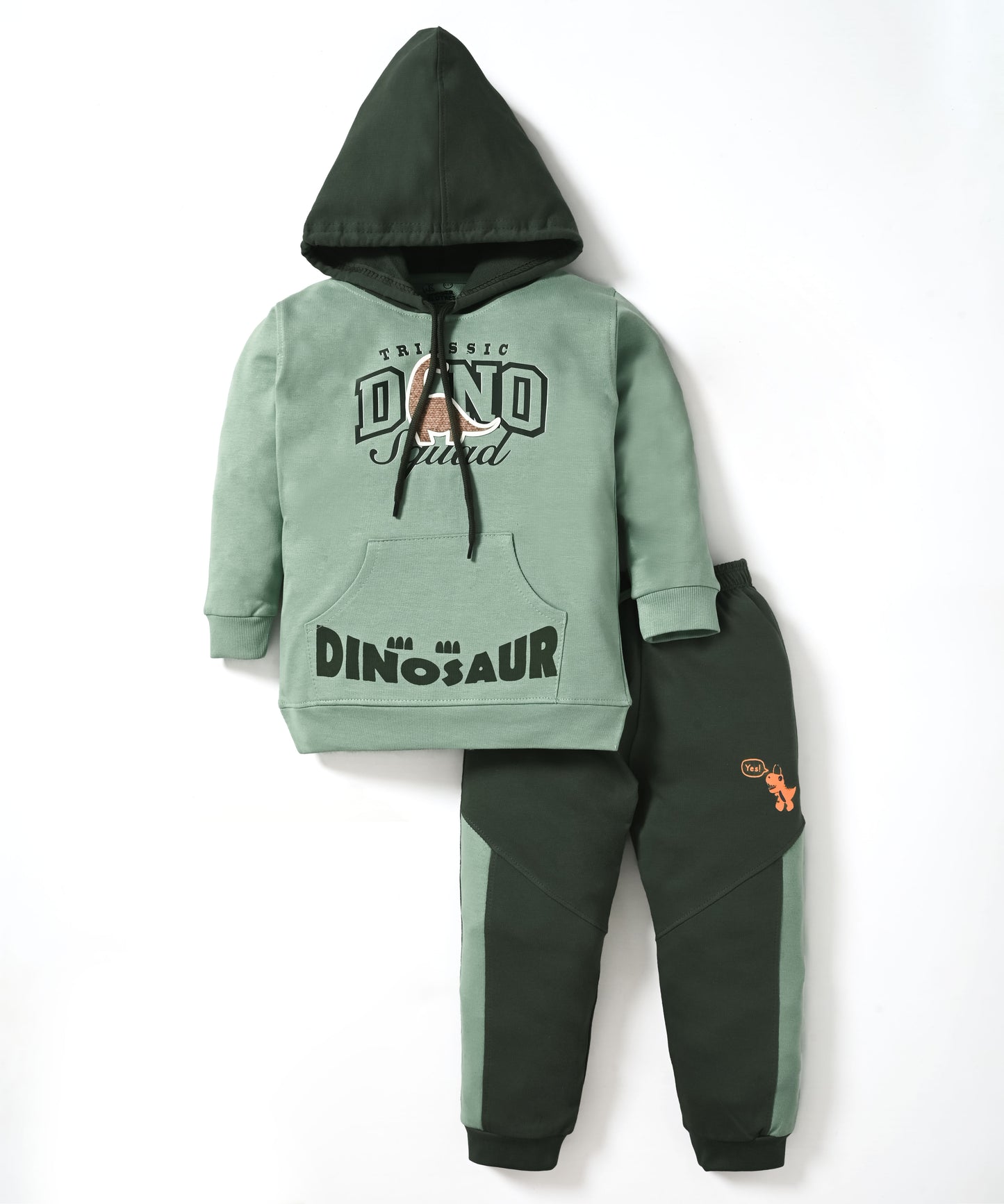 Dino Squad Full Sleeves Hooded Sweatshirt & Joggers Set | Green