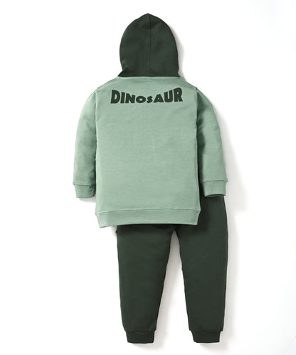 Dino Squad Full Sleeves Hooded Sweatshirt & Joggers Set | Green
