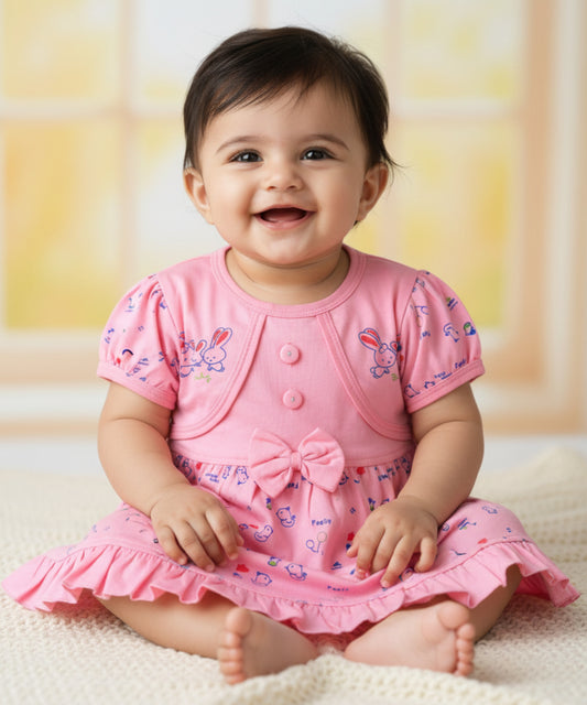 Baby Birds Half Sleeves Frock & Bloomer Pant Set | Pink