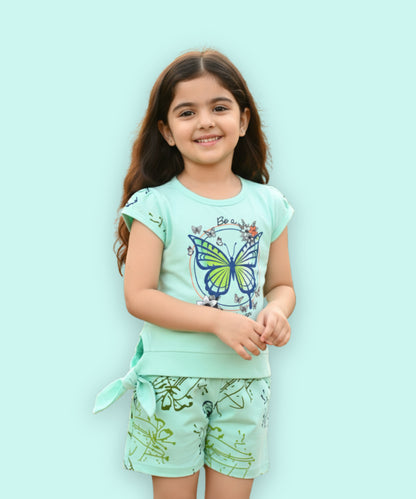 Butterfly Knot Short Sleeves Top & Hot Pant Set | Green