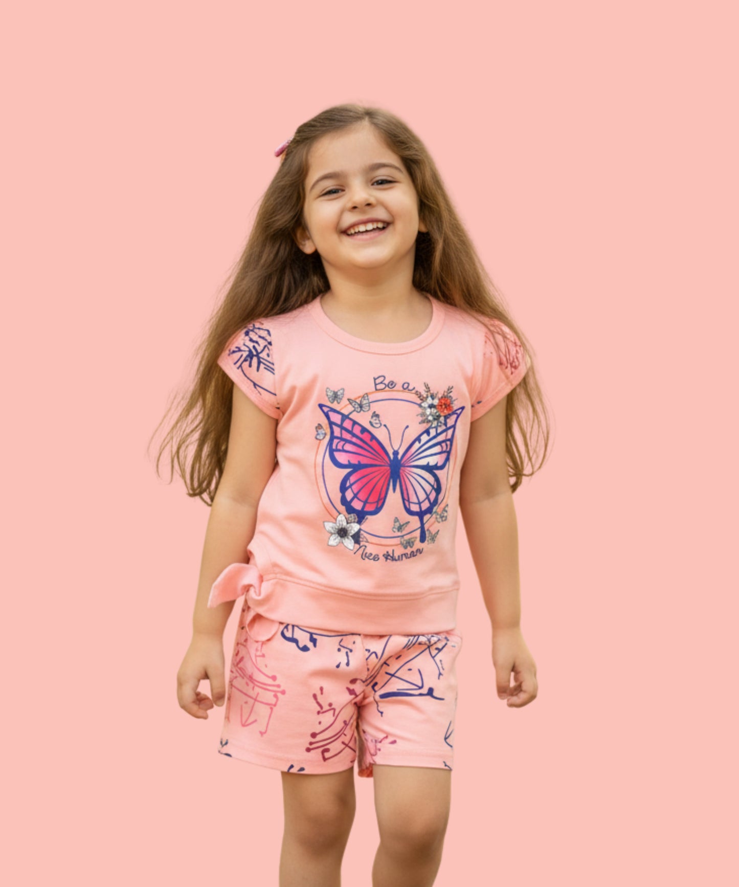 Butterfly Knot Short Sleeves Top & Hot Pant Set | Pink