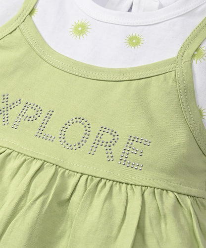 Explore Minnie Half Sleeves Frock & Bloomer Pant Set | Green