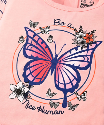 Butterfly Knot Short Sleeves Top & Hot Pant Set | Pink