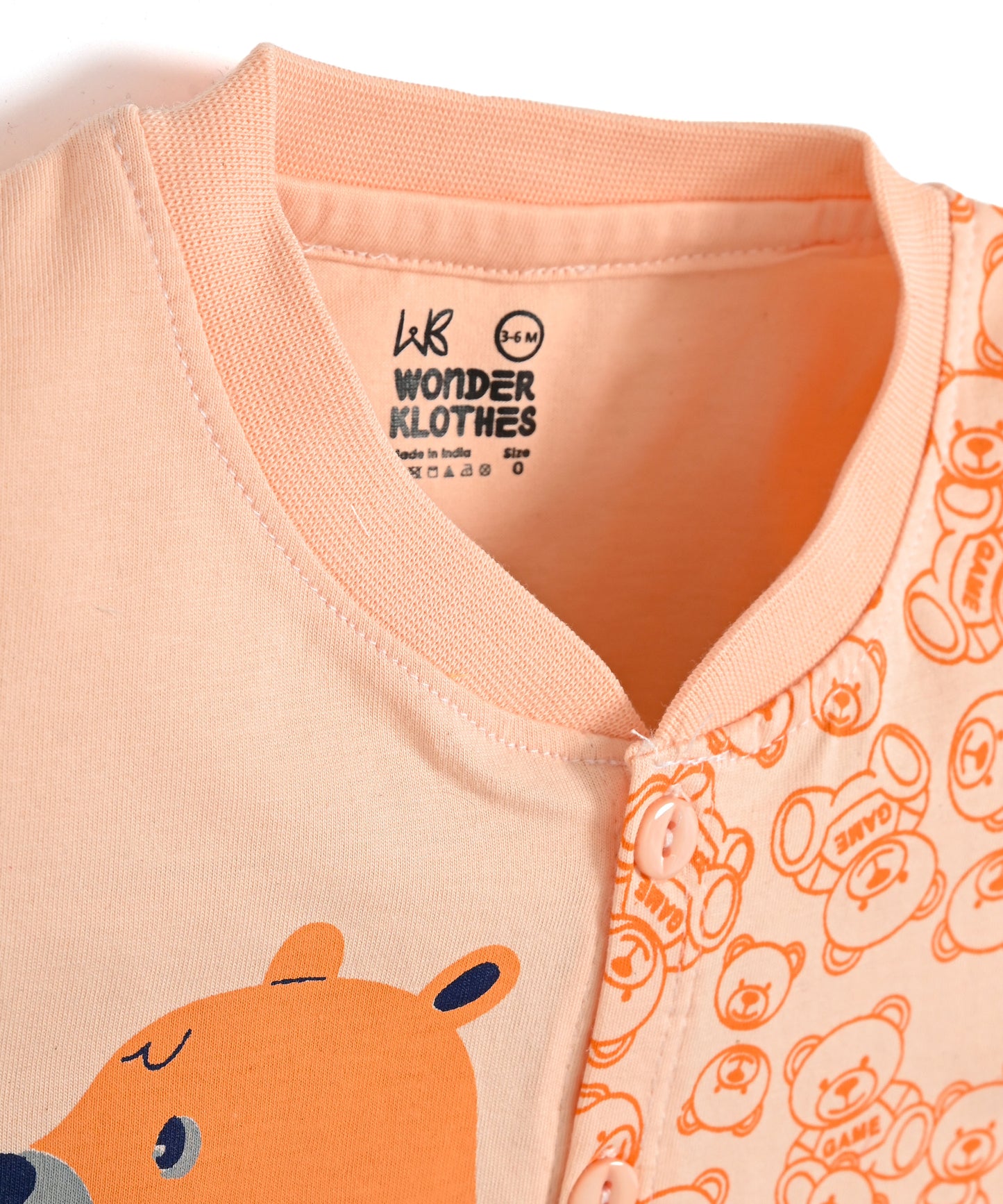 Cute Bear Half Sleeves Front Open T-Shirt & Half Pant Set | Orange