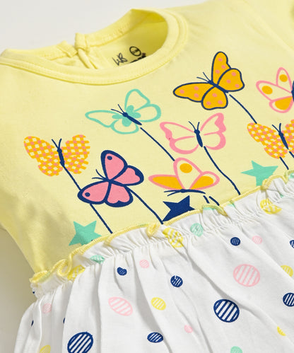 Butterfly Garden Short Sleeves Frock & Bloomer Pant Set | Yellow