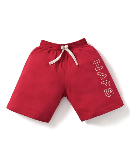 Bear Naps Half Sleeves T-Shirt & Half Pant Set | Red